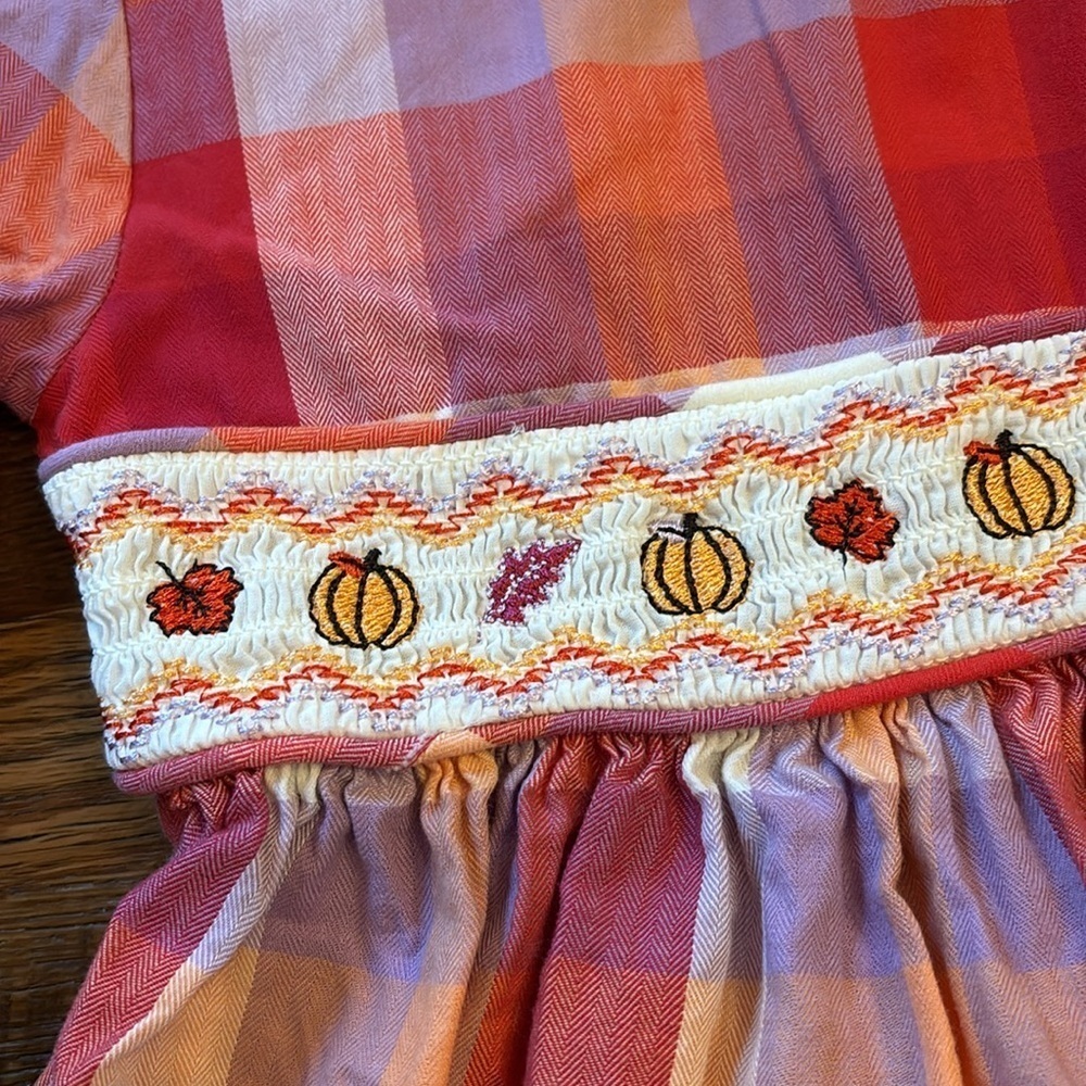 Bonnie Baby pink Plaid Smocked Embroidered Pumpkin Dress Size 24M - Picture 3 of 9